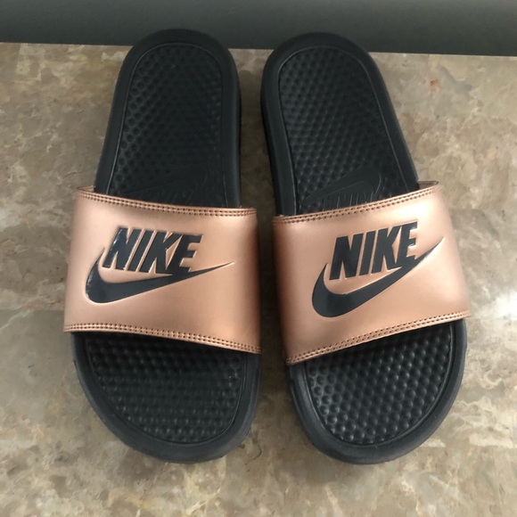 womens nike rose gold slides